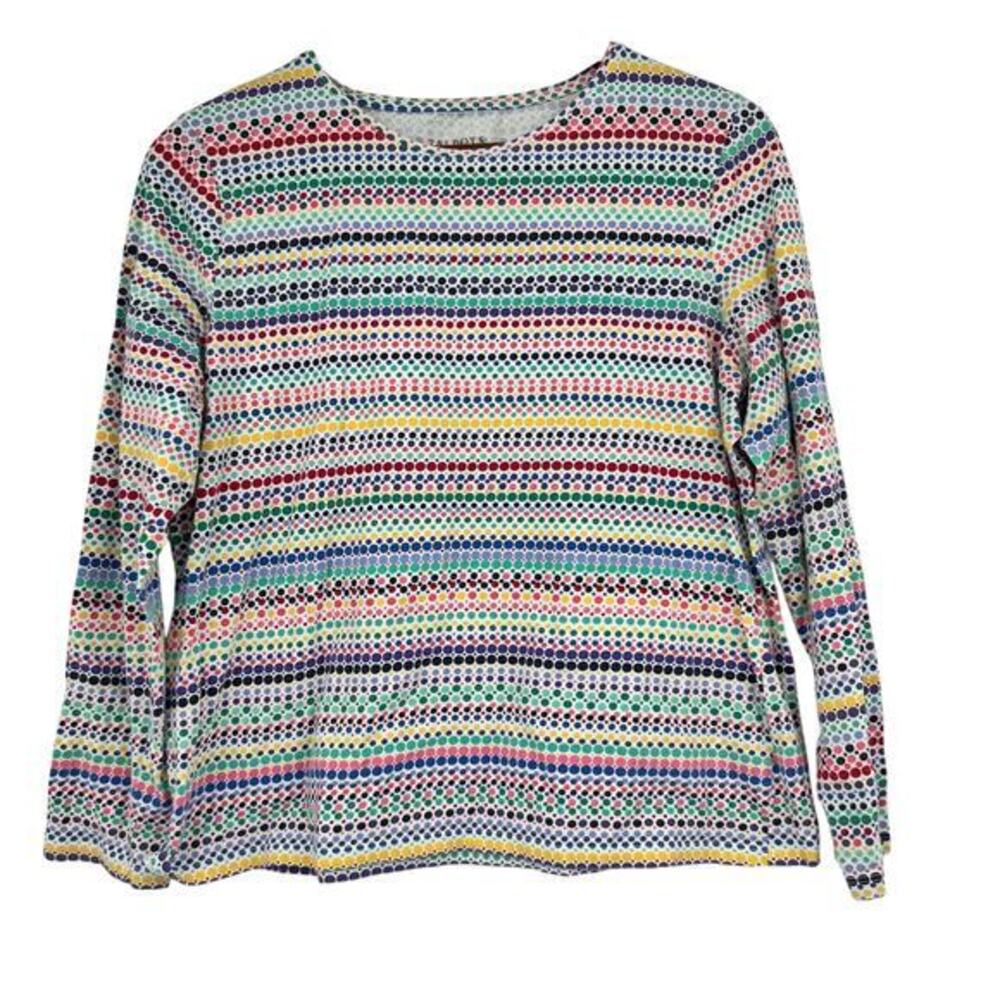 Talbots Woman Multi Colored Dot Striped Pullover Top Cotton Spandex large petite